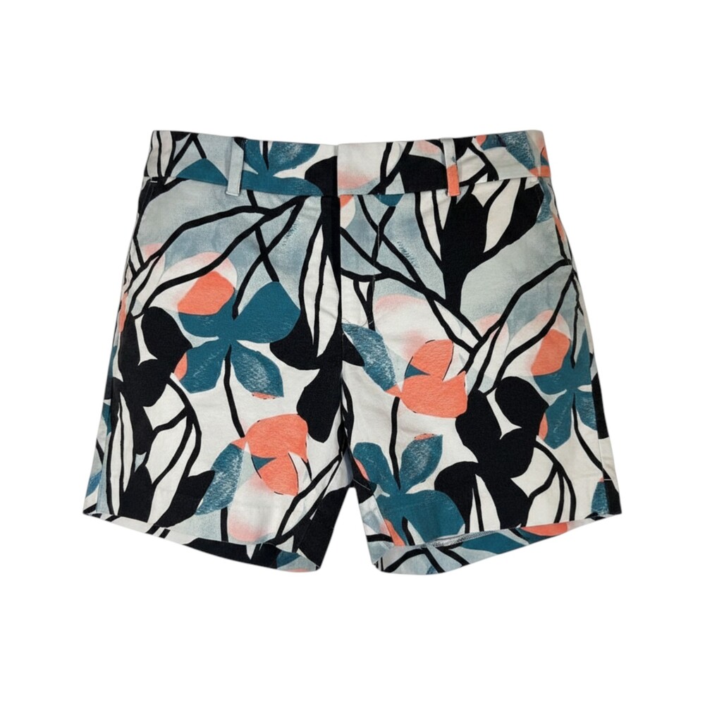 Ann Taylor Factory White Teal Floral Shorts Size 12 #W20C